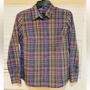 Talbots Purple Plaid Flannel Cotton Button Down Top Size 14